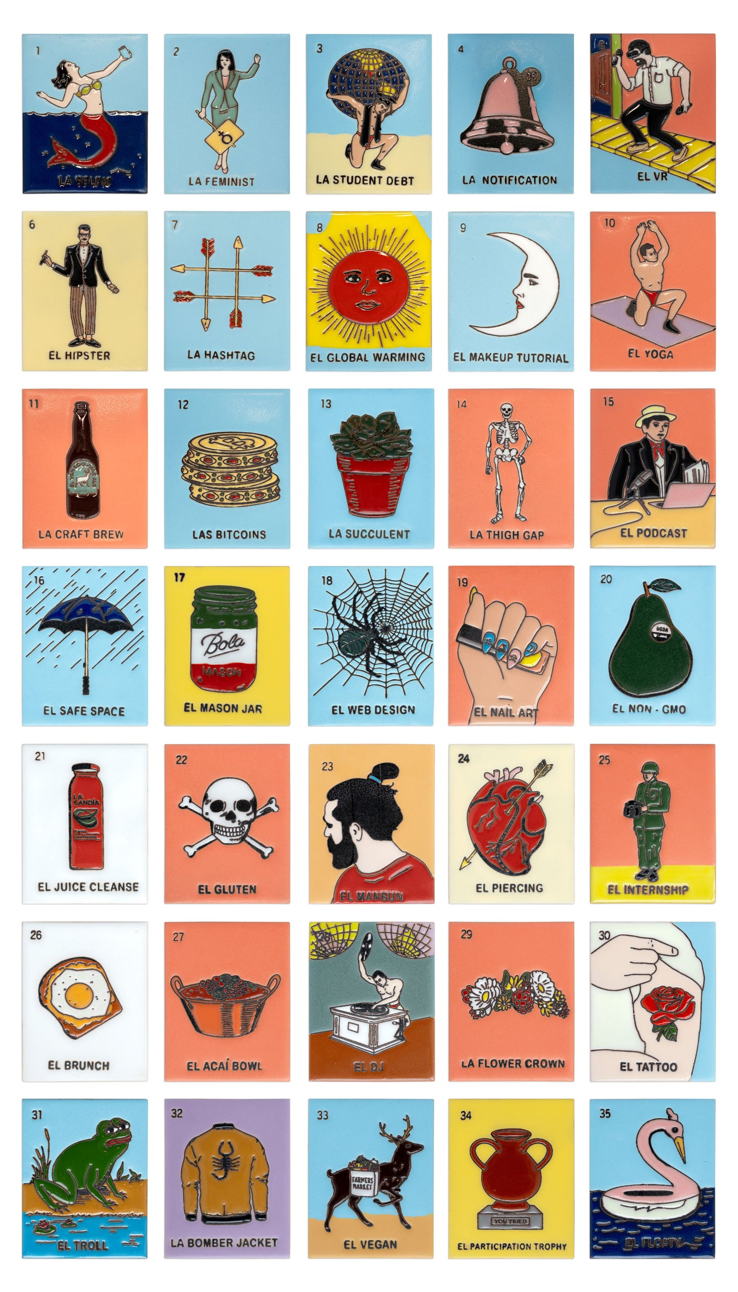 Millennial Lotería Relief Tiles