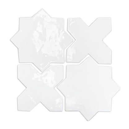 Glazed Antique Star & Cross White Gloss 5.5"